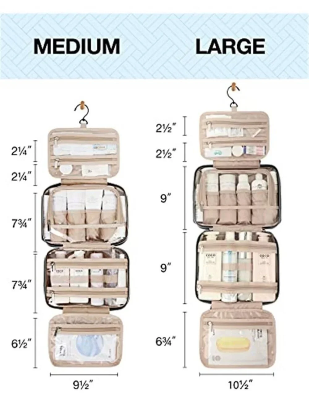 Toiletry Bag Hanging Travel Makeup Organizer with TSA Approved Transparent Bag
